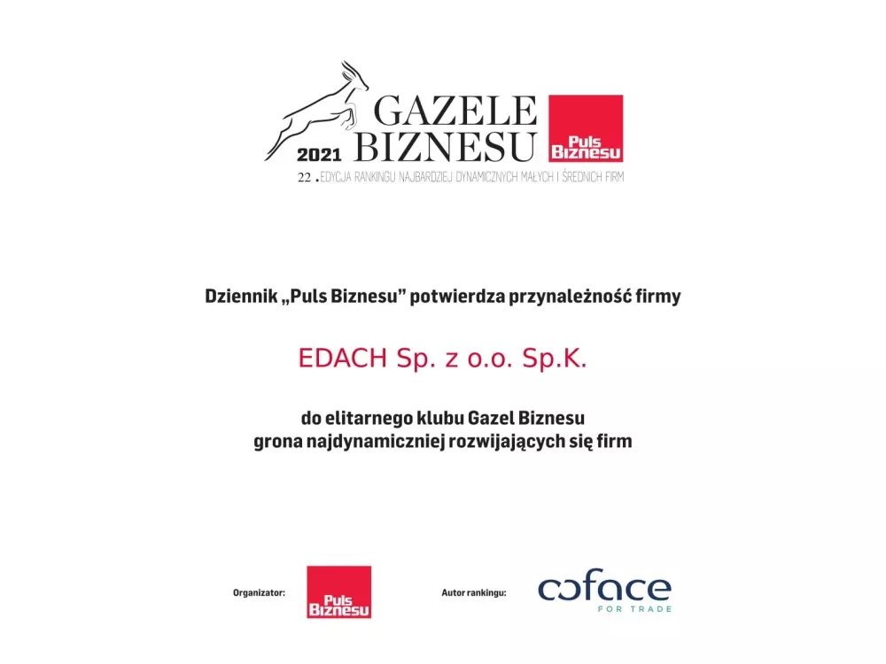 EDACH nagrodzony w rankingu Gazele Biznesu 2021